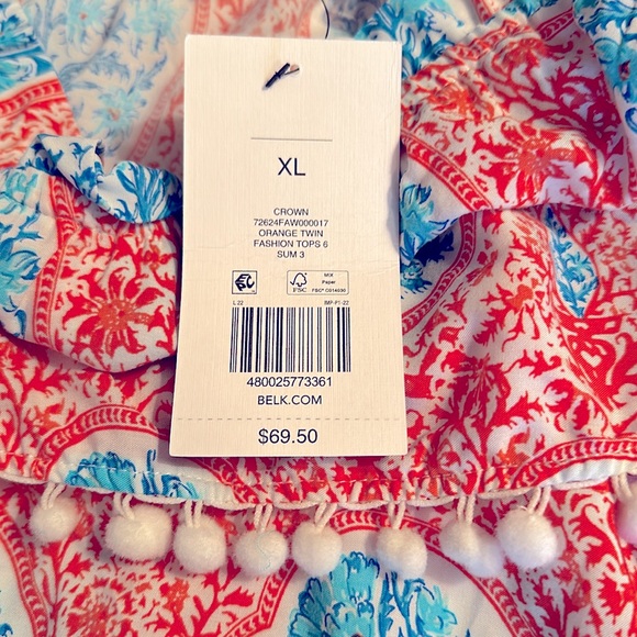 Crown & Ivy Orange & Turquoise Tropical off the shoulder Top NWT size XL - Picture 6 of 11